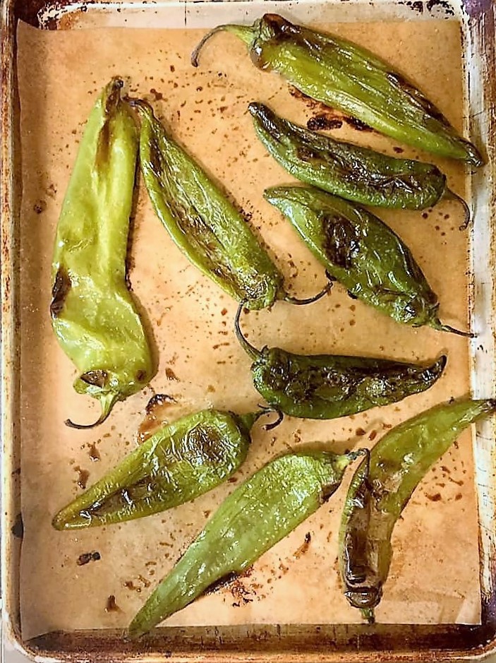 roasted Hatch chiles hot from the oven