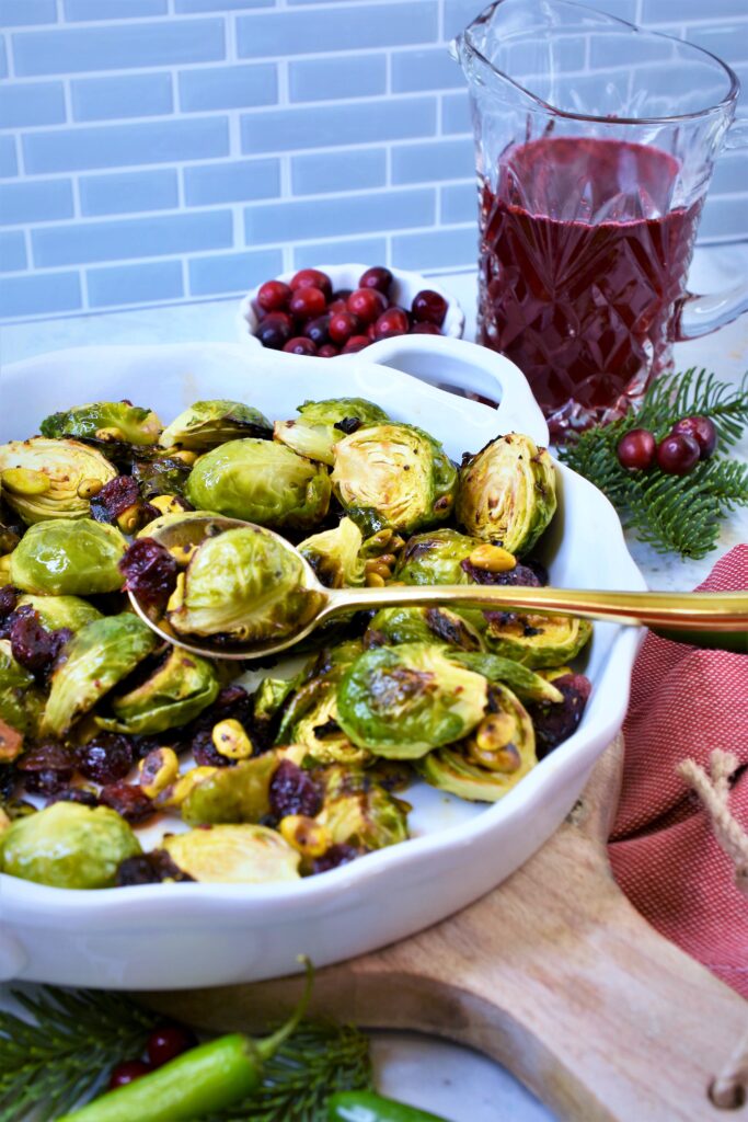 Christmas vegetable side dish with cranberries and pistachios