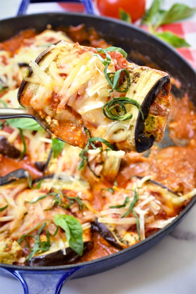 up close serving of eggplant roll