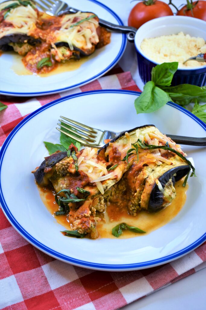 Italian classic vegetarian dinner on red and white check napkin