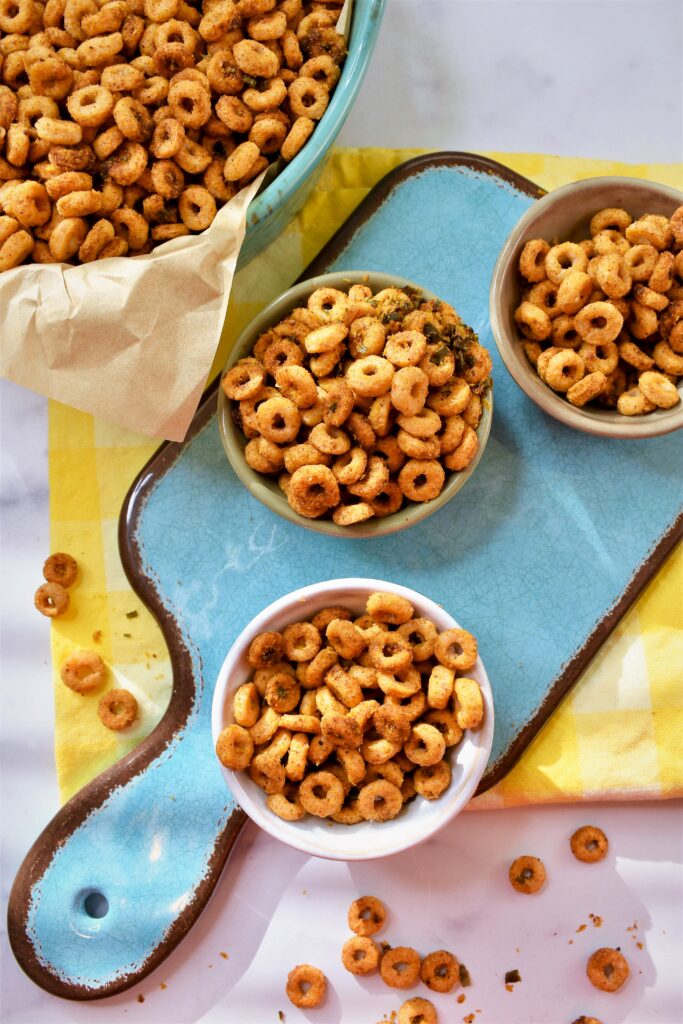 mini bowls of cereal snack mix